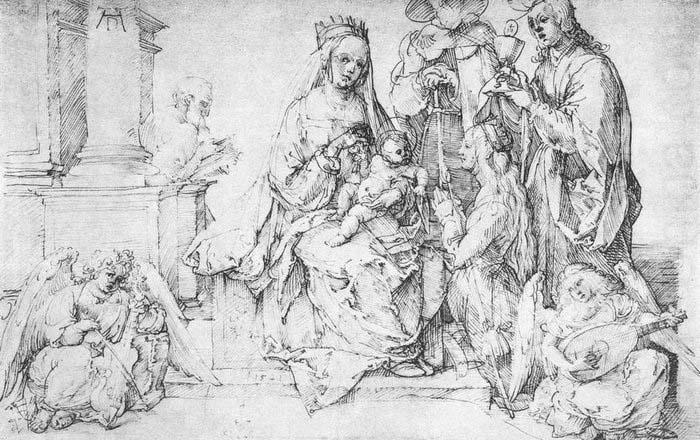 The Virgin with Two Angels and Four Saints, Albrecht Durer